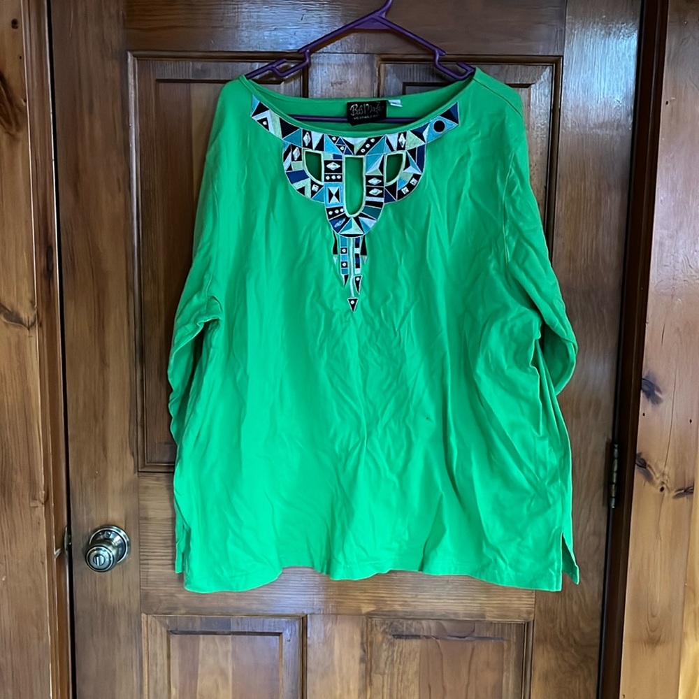 Vintage Bob Mackie Wearable Art Spring Green 3/4 Sleeve Tunic  Size 2X